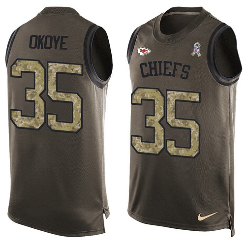 Men's Limited Christian Okoye Nike Jersey Green - #35 Salute to Service Tank Top NFL Kansas City Chiefs